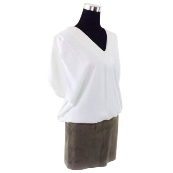 NWT Luxury Designer Jay Ahr White & Taupe Suede Skirt Mini Dress - Picture 9 of 13